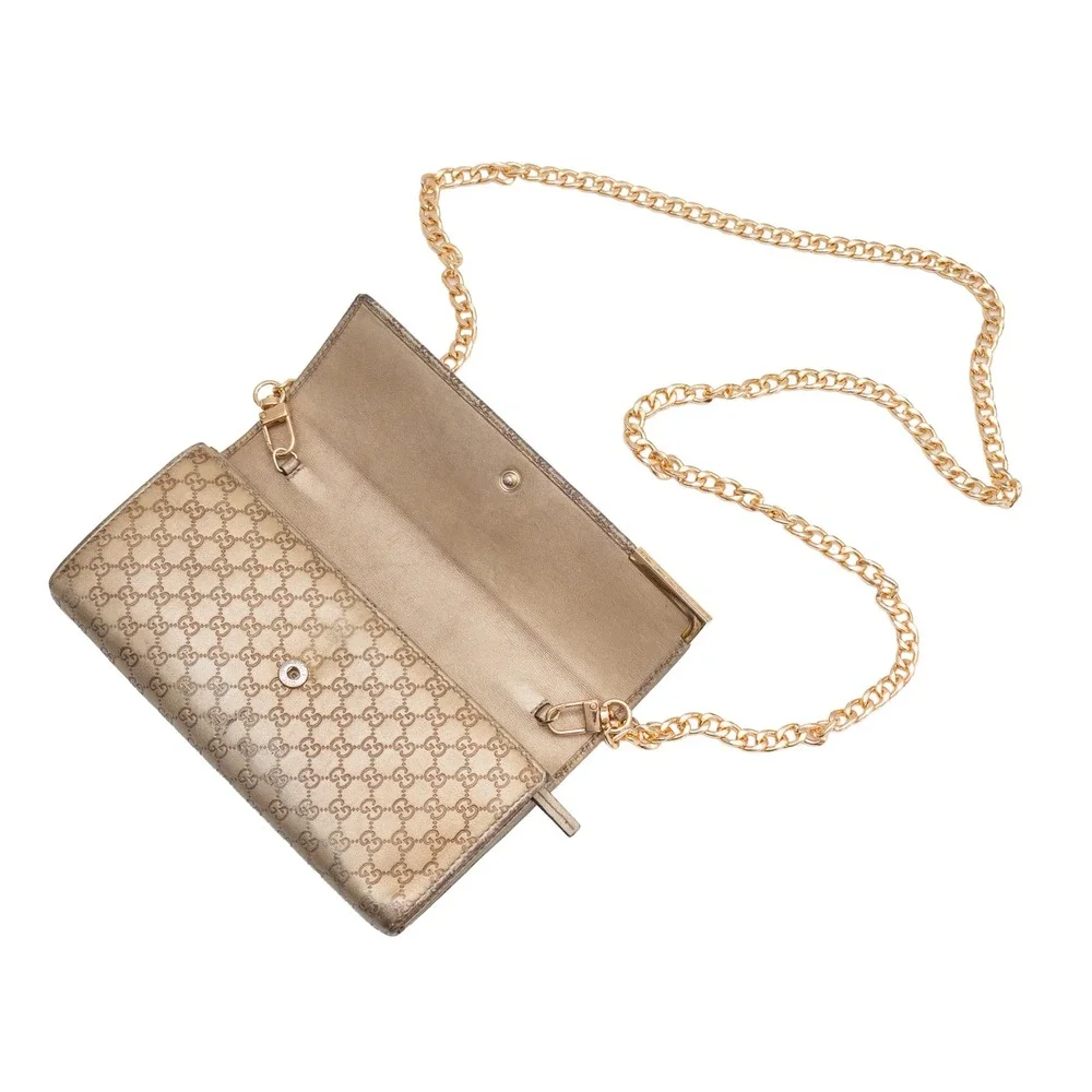 Gucci GG Monogram Metallic Gold Leather Wallet on Chain 269541 493075